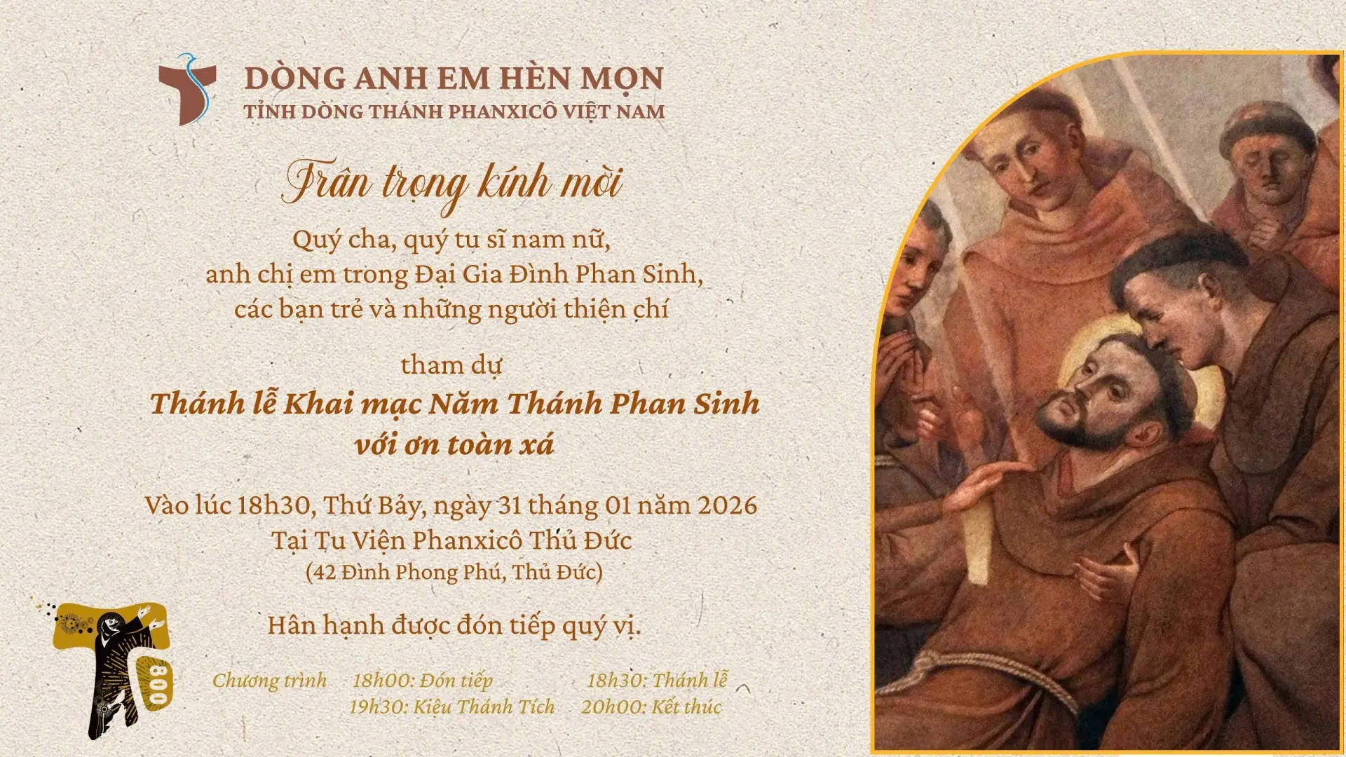 CHƯƠNG TRÌNH KHAI MẠC NĂM THÁNH PHAN SINH TỈNH DÒNG THÁNH PHANXICÔ VIỆT NAM – KỶ NIỆM 800 NĂM CUỘC VƯỢT QUA CỦA THÁNH PHANXICÔ ASSISI